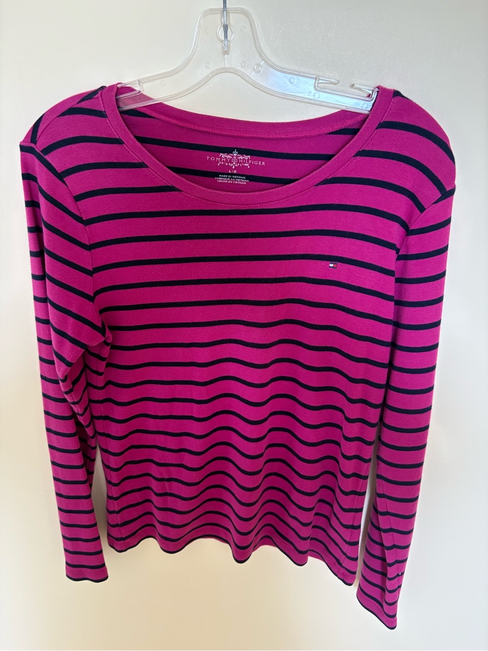 Tommy Hilfiger Fuchsia and Navy Striped Long Sleeve Top